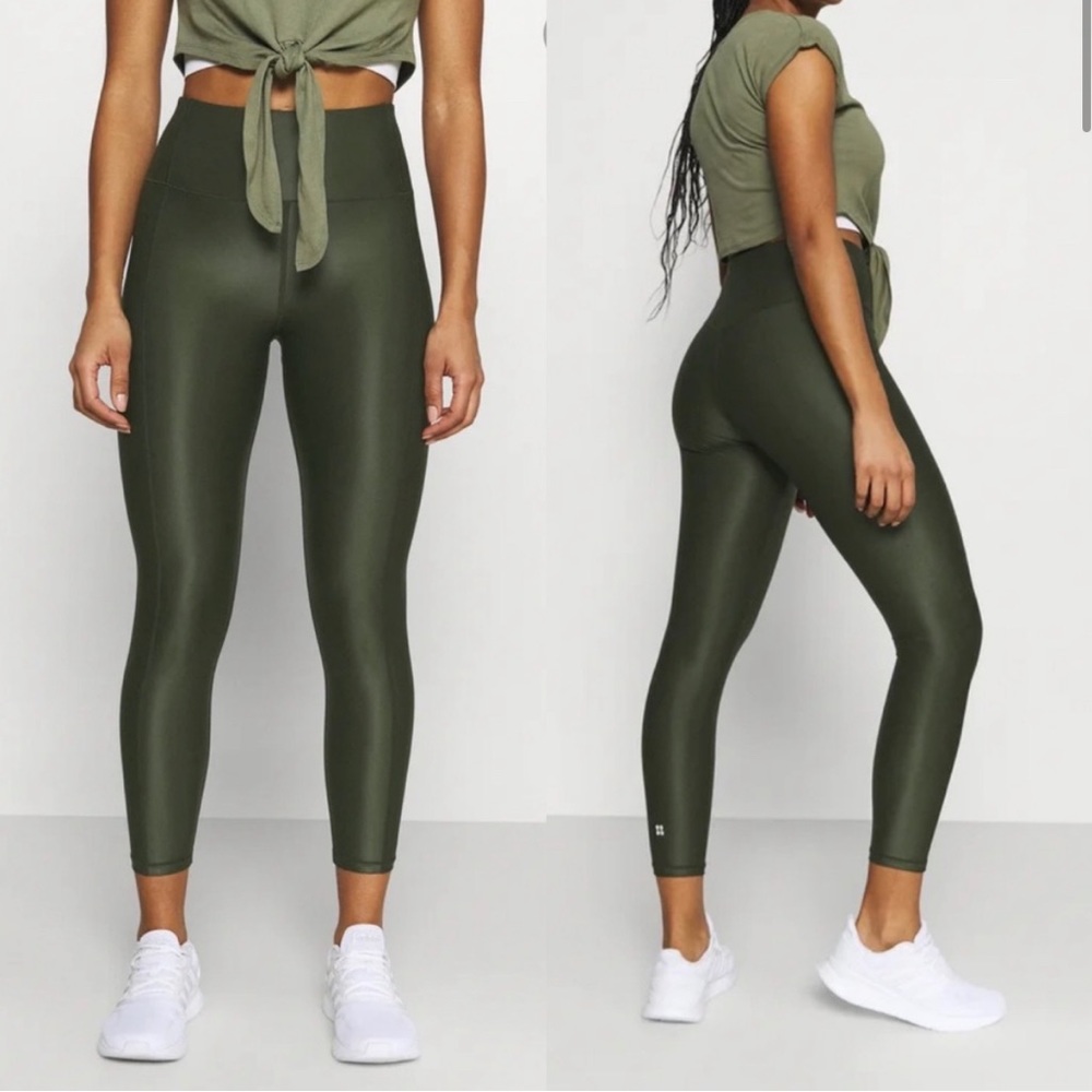 EUC XS Sweaty Betty High Shine Olive 7/8 Leggings